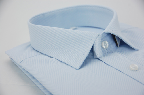 金‧安德森 藍色對稱紋窄版長袖襯衫