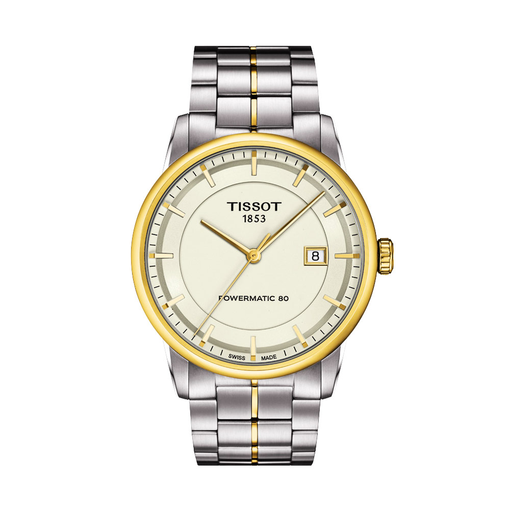 TISSOT 天梭 官方授權 T-Classic Luxury 機械腕錶-象牙白x金框/41mm T0864072226100