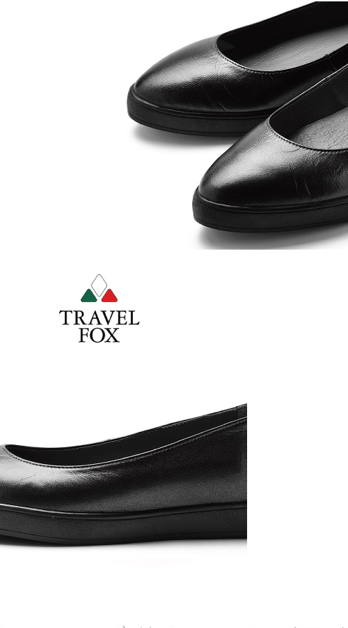 TRAVEL FOX(女) 是淑女啊 尖頭微坡跟舒適牛皮休閒鞋 - 珠黑