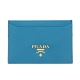 PRADA 經典牛皮金字LOGO名片夾/卡片夾(土耳其藍) product thumbnail 1