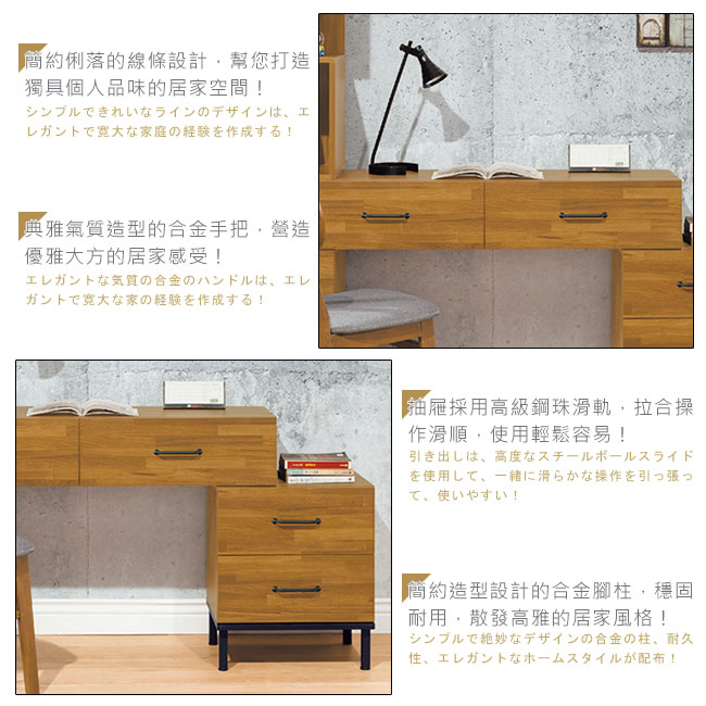 Bernice-庫瓦6.7尺工業風L型書櫃+書桌組合(不含椅)-200x40x196cm