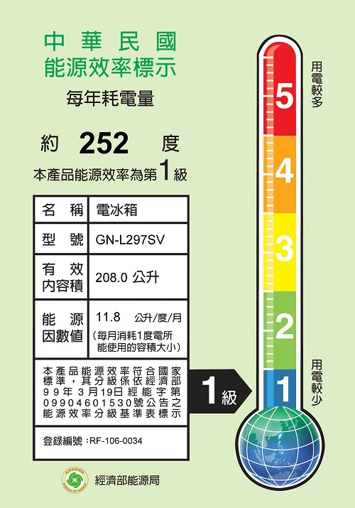 LG樂金 208L 1級變頻2門電冰箱 GN-L297SV 精緻銀