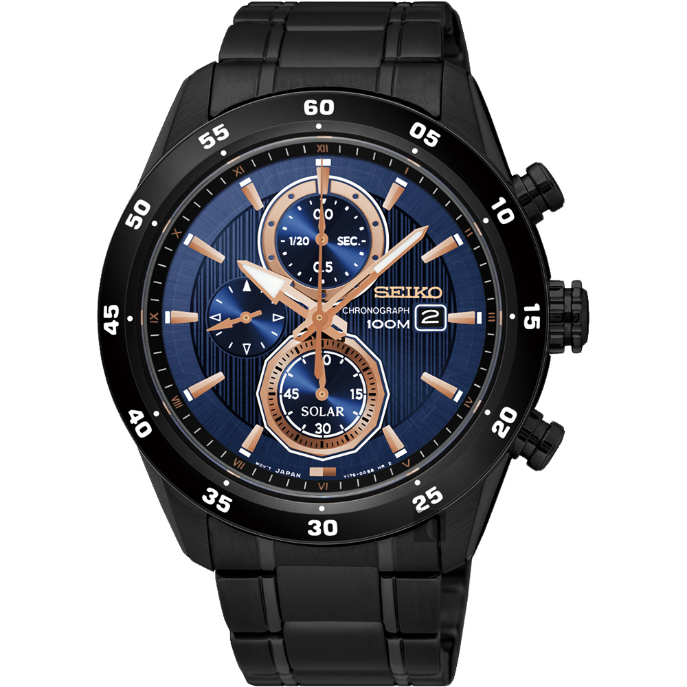 SEIKO精工 Criteria 零極限三眼計時腕錶(SSC539P1)-藍x黑/44mm