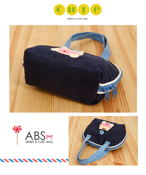 ABS貝斯貓 - HAHA開心貓咪拼布包 小型肩提包88-183 - 海洋藍