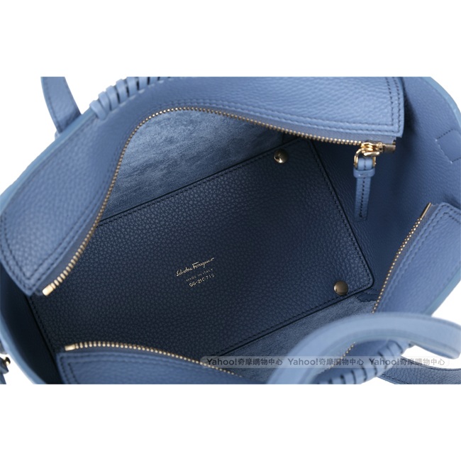 Salvatore Ferragamo Marta 馬蹄洞飾設計牛皮兩用提包(灰藍色)