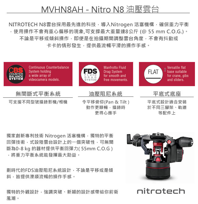 Manfrotto MVKN8C NITROTECH系列 腳架雲台套組