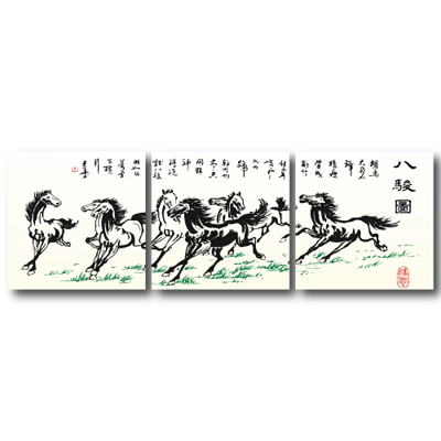 橙品油畫布- 三聯無框圖畫藝術家飾品 - 八駿圖40*40cm