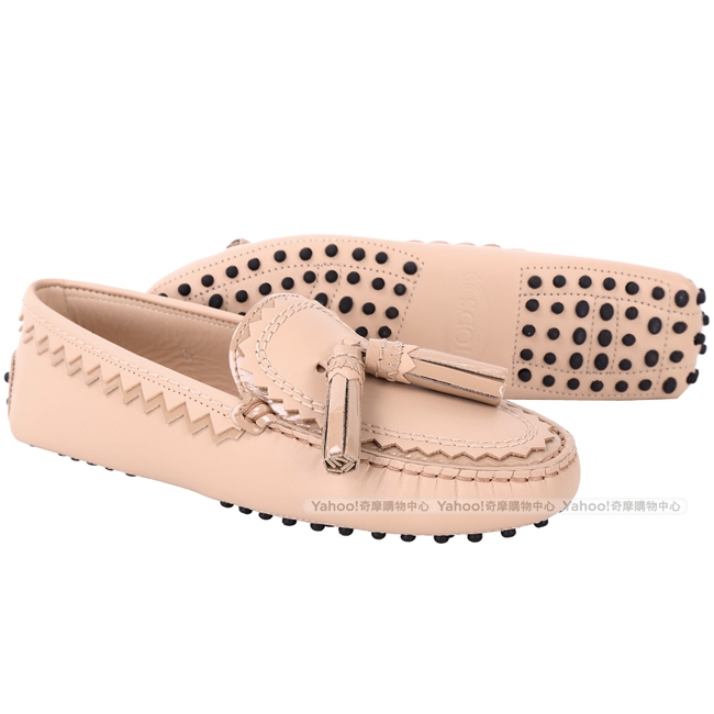 TOD’S 流蘇綴飾拼接鋸齒豆豆鞋(女鞋/粉膚色)