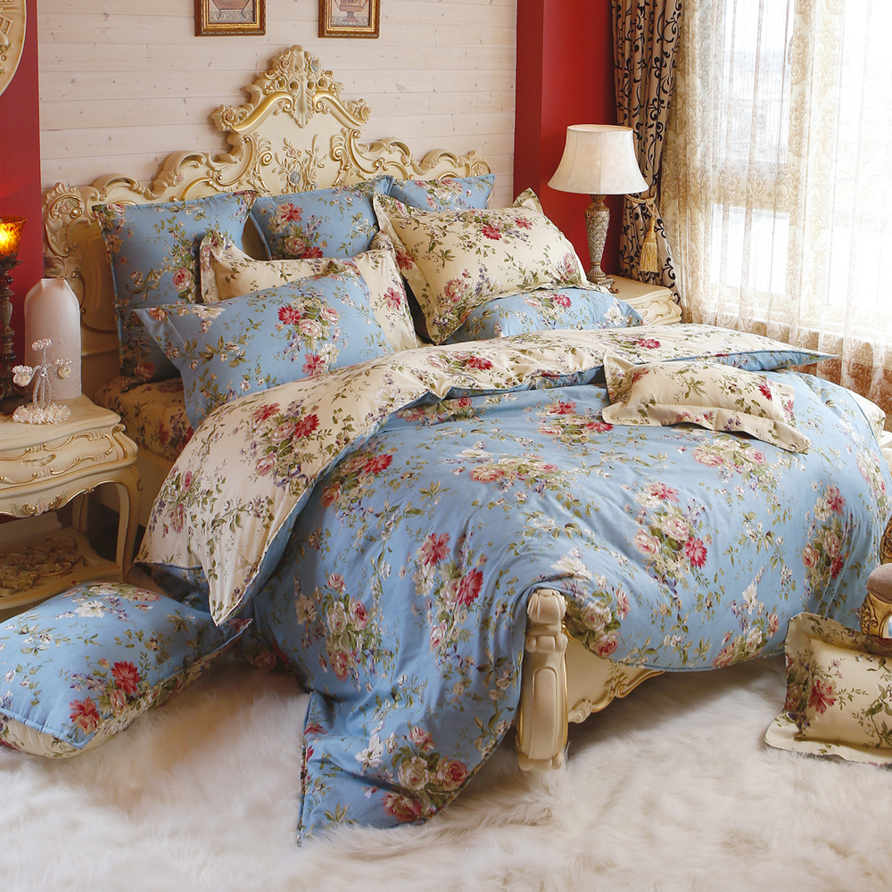 義大利La Belle 薔薇花漾 加大四件式舖棉兩用被床包組