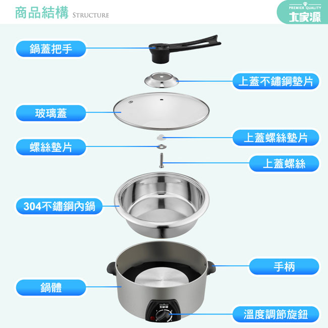 大家源304不鏽鋼4.0L料理鍋 TCY-3709