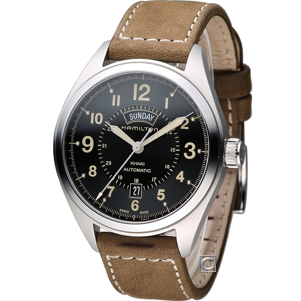 HAMILTON 漢米爾頓Khaki 陸戰雙曆機械腕錶-軍綠/42mm