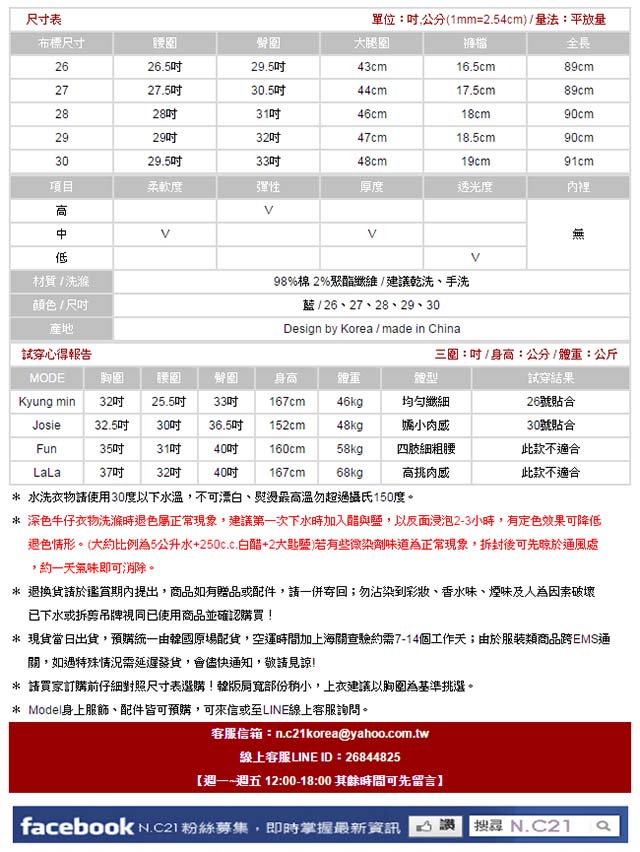 正韓 抓皺破損造型洗色牛仔褲 (藍色)-N.C21