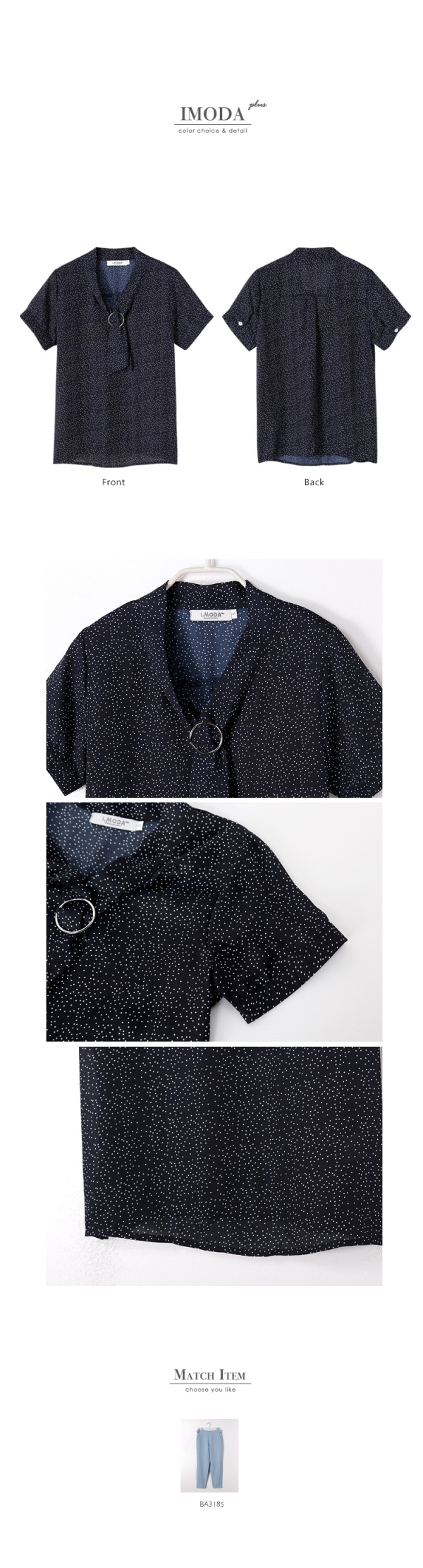 滿版點點金屬釦環領巾造型雪紡上衣．2色-OB大尺碼