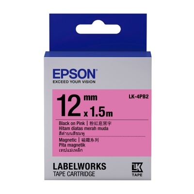 EPSON C53S654451 LK-4PB2磁鐵系列粉紅底黑字標籤帶(寬度12mm)
