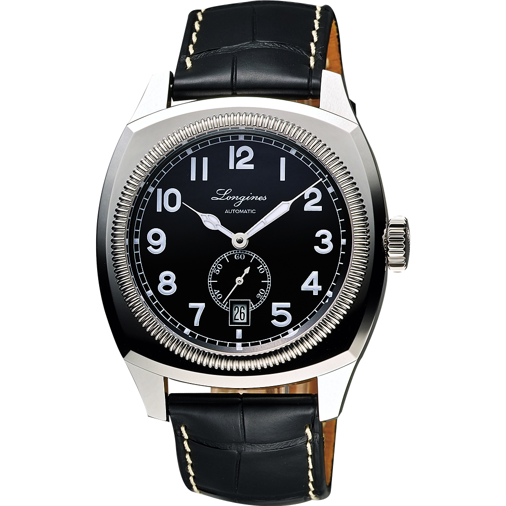 LONGINES 浪琴 官方授權 Heritage 1935 復刻經典小秒針機械腕錶-黑/42mm L2.794.4.53.2