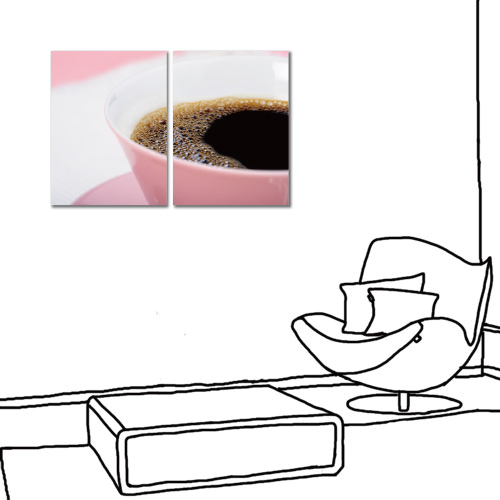 美學365-兩聯直幅咖啡店下午茶餐廳靜音時鐘無框畫掛畫-咖啡-30x40cm