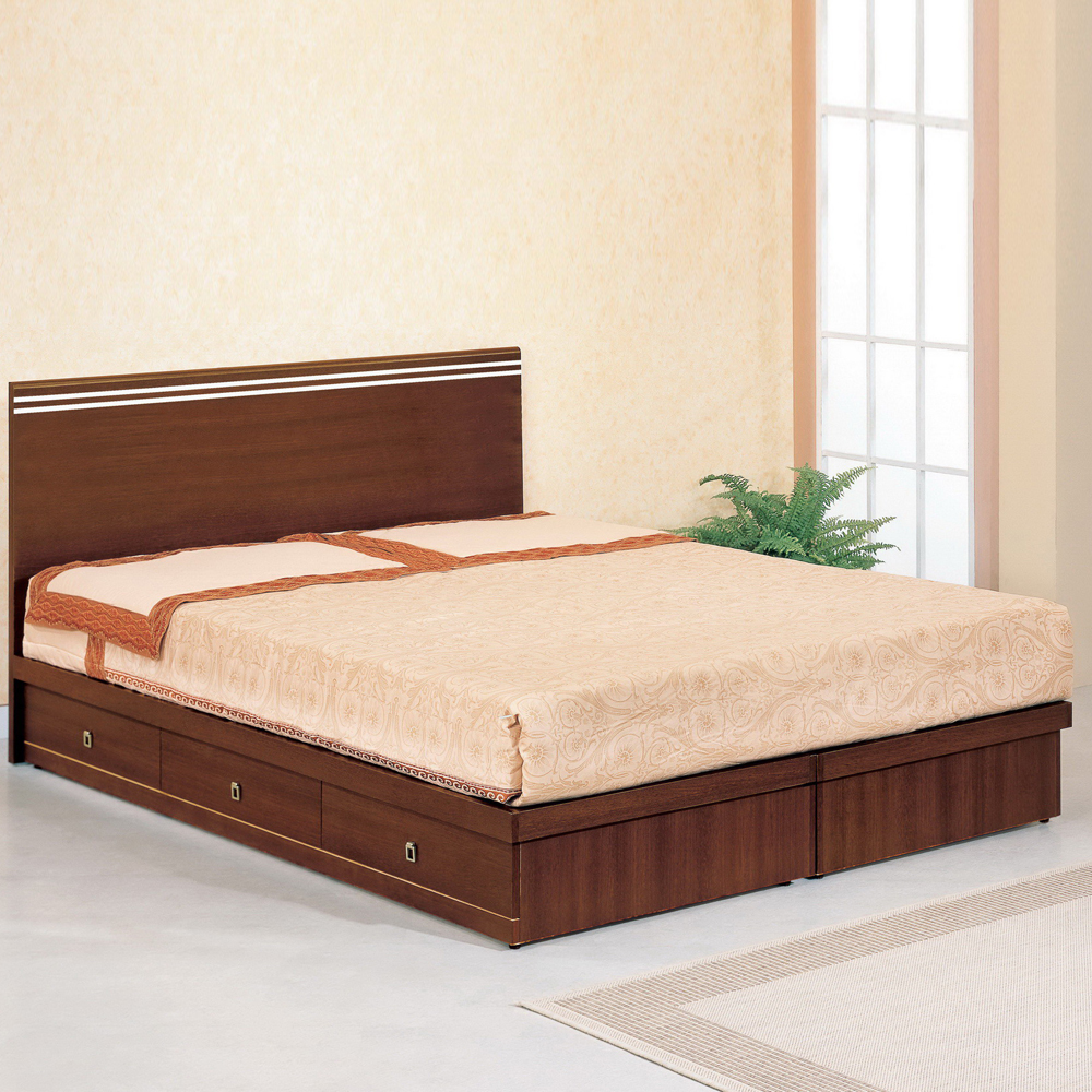時尚屋 羅爾5尺胡桃色床片型雙人床 (只含床頭-床底-不含床墊)
