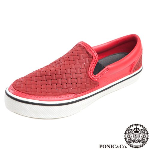 (男/女)Ponic&Co美國加州環保防水編織懶人鞋-紅色