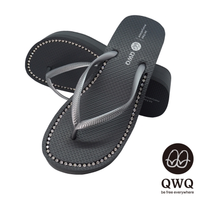 QWQ夾拖的創意(女) - 慛燦面鑽 6cm夾腳拖鞋 - 尊榮黑