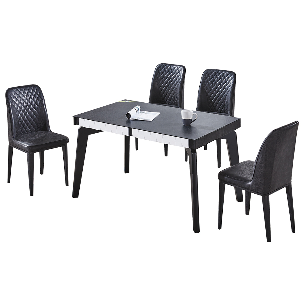 AT HOME-現代4.3尺黑色岩燒強化玻璃餐桌椅組-一桌四椅(130*80*75cm)