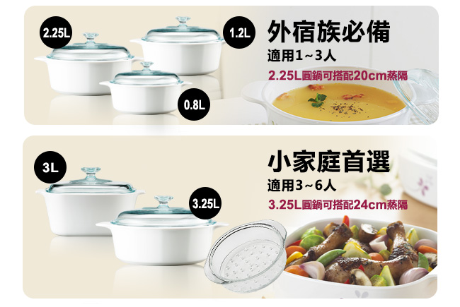 康寧Corningware 0.8L圓型康寧鍋-純白