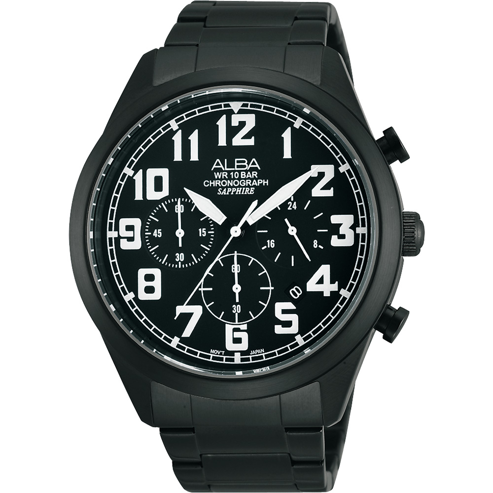 ALBA 街頭玩酷時尚三眼計時腕錶 送禮首選-IP黑/44mm (AT3591X1/VD53-X170SD)