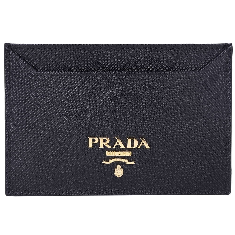 PRADA Saffiano 金字浮刻LOGO防刮牛皮萬用卡夾(黑色)