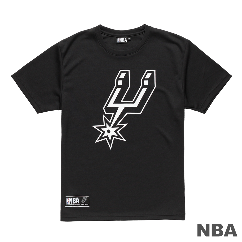 NBA-聖安東尼奧馬刺隊LOGO排汗圓領印花短袖T恤-黑 (男)