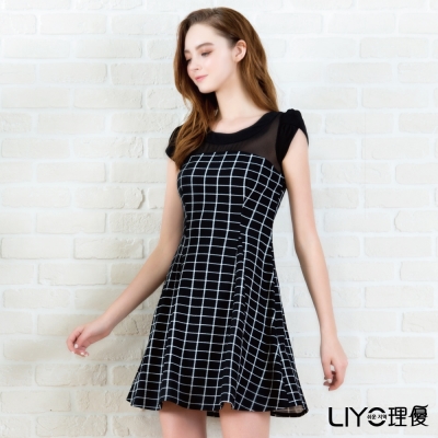 LIYO理優格紋雪紡洋裝(黑)