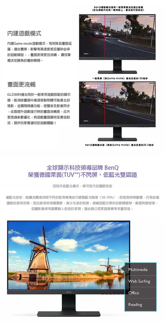 BenQ GL2580H 25型 薄邊框護眼電腦螢幕