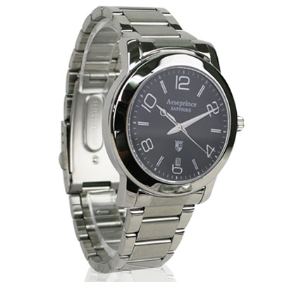 【Arseprince】藍圈指針時尚中性錶-銀黑色