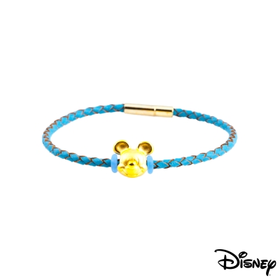 Disney迪士尼金飾 夢想米奇黃金皮繩手鍊-天空藍
