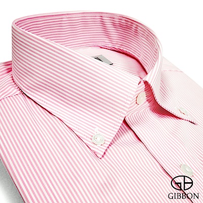 GIBBON 彈性棉柔條紋長袖襯衫‧粉色