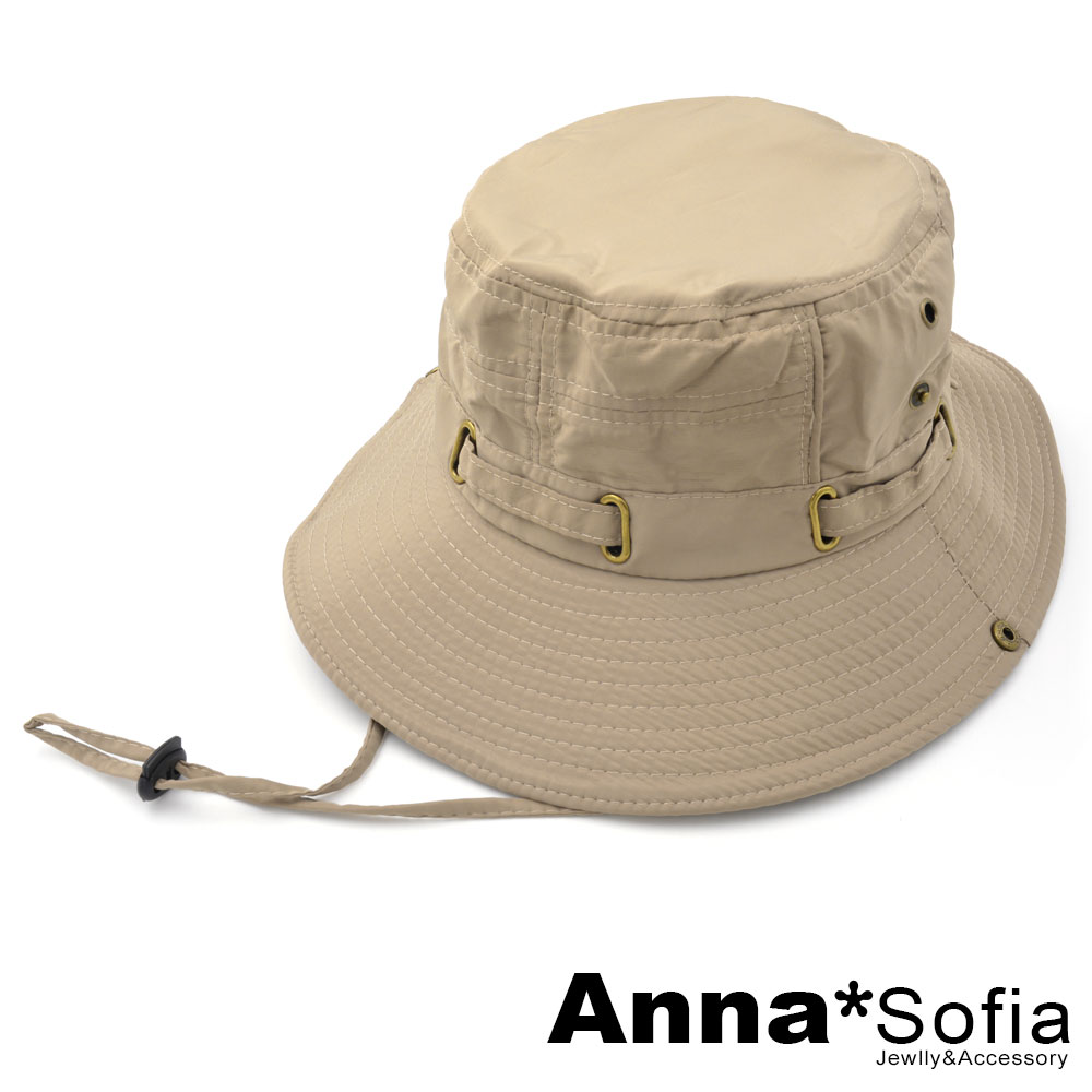 AnnaSofia 繞釦調整帶 防曬遮陽帽漁夫帽登山帽(黃駝系)