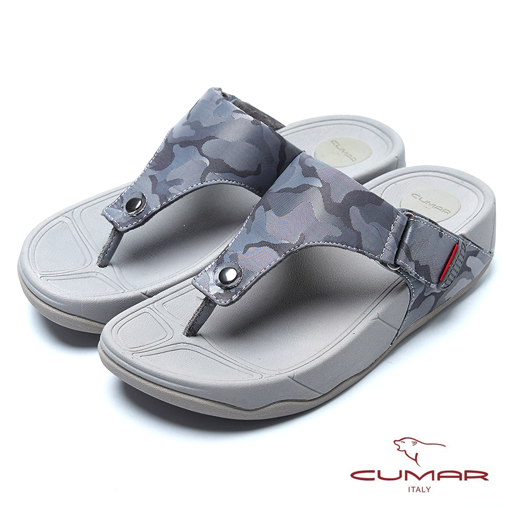 CUMAR舒適樂活 多密度厚底舒適夾腳鞋-迷彩灰