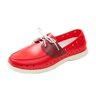 (男/女)Ponic&Co美國加州環保防水洞洞綁帶帆船鞋-紅色