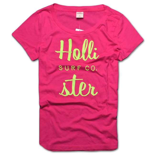 HOLLISTER Co. 字母書寫縫布圓領短袖T恤-桃紅