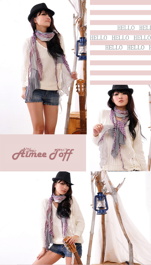 Aimee Toff 韓版流線多層感格紋特色圍巾(灰紫)