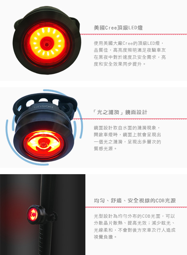 DOSUN C30 Ripple USB充電式自行車警示燈 酷銀