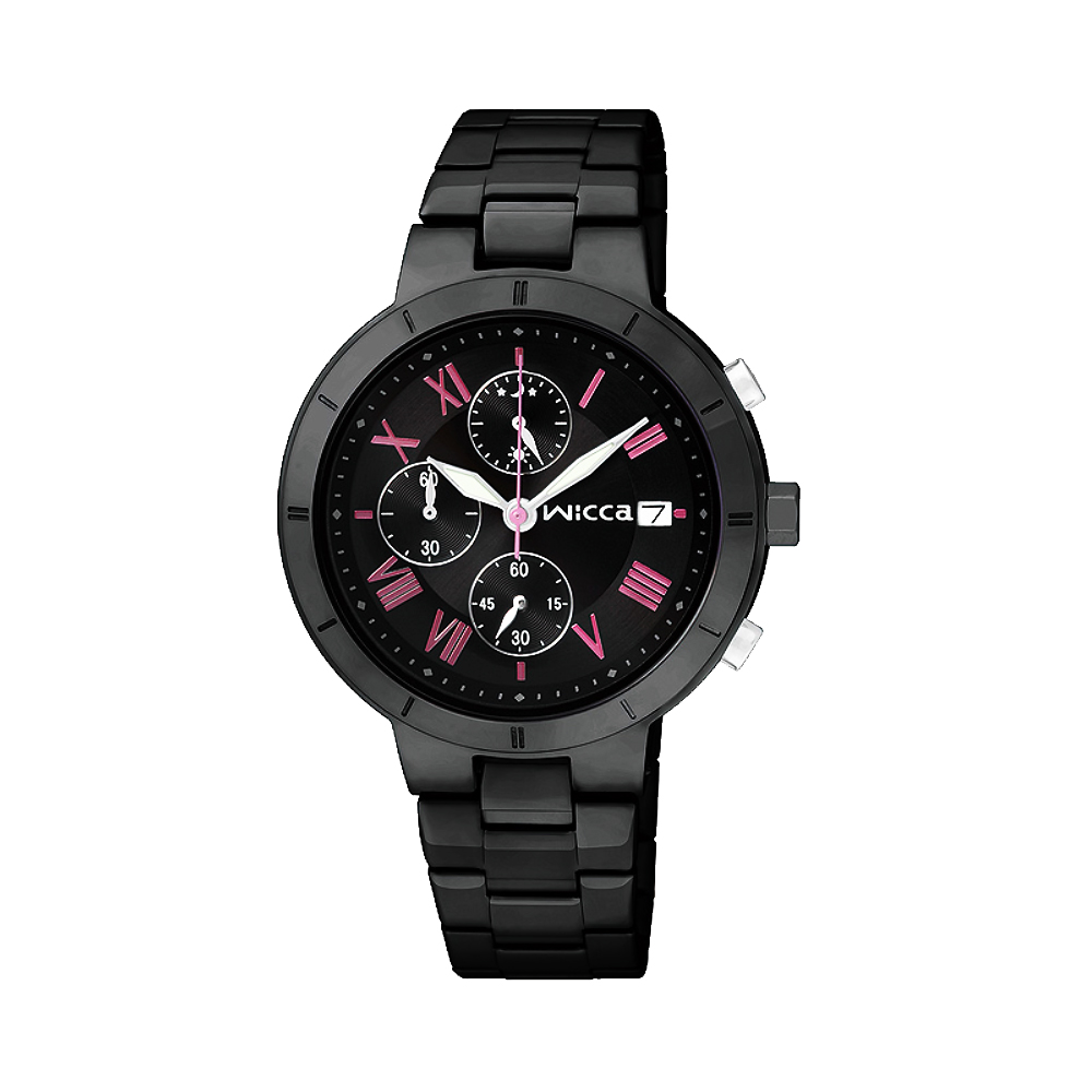 CITIZEN wicca 羅馬女孩系列計時腕錶(BM2-241-51)-IP黑/34mm