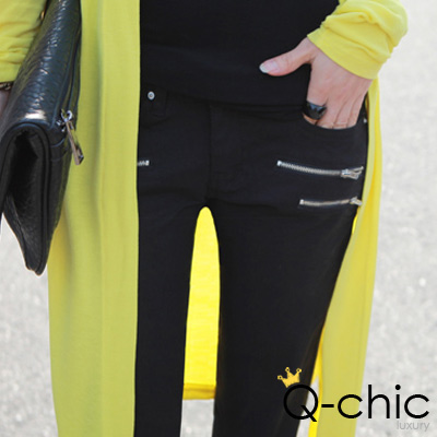 【Q-chic】設計亮點拉鍊裝飾長褲 (共六色)