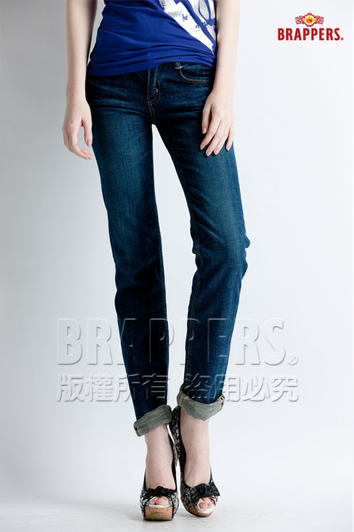 BRAPPERS 女款 Boy Firend Jeans 系列-彈性直筒褲-深藍