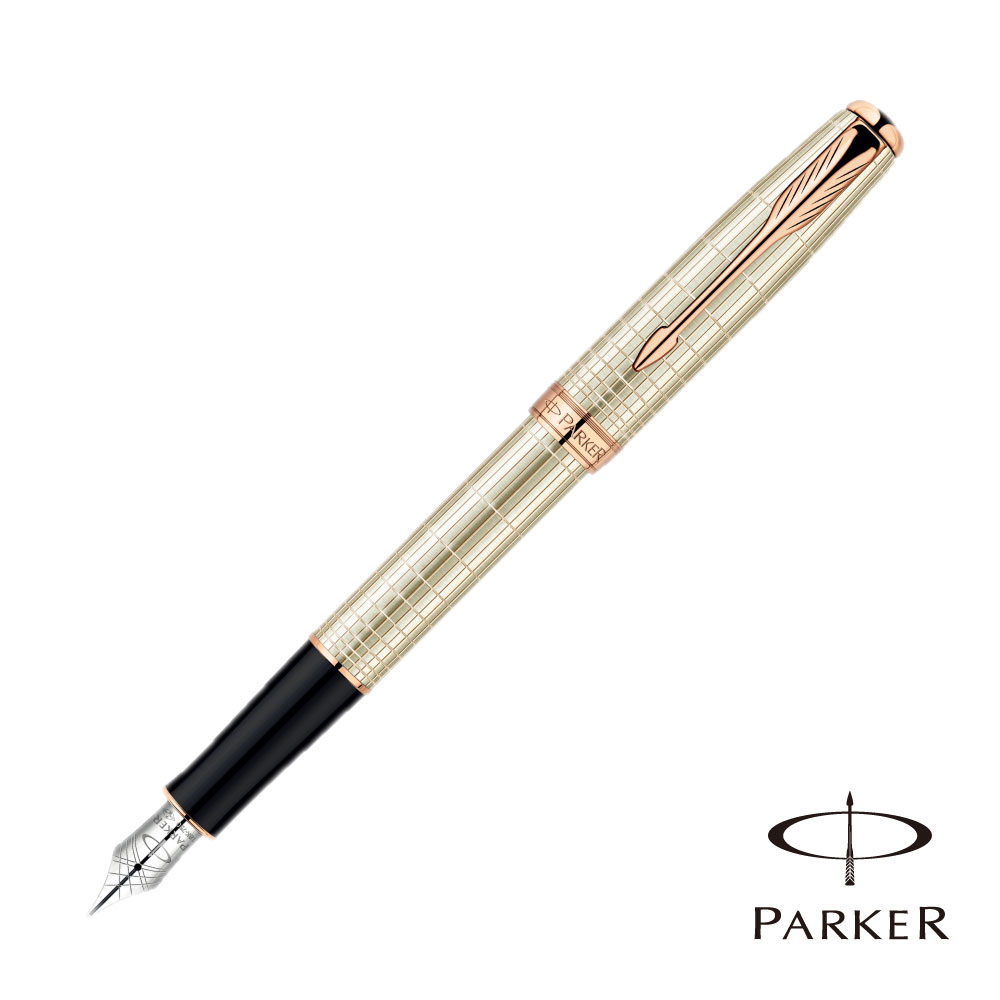 PARKER 派克 SONNET 商籟 高尚系列 純銀格紋玫瑰金夾 鋼筆