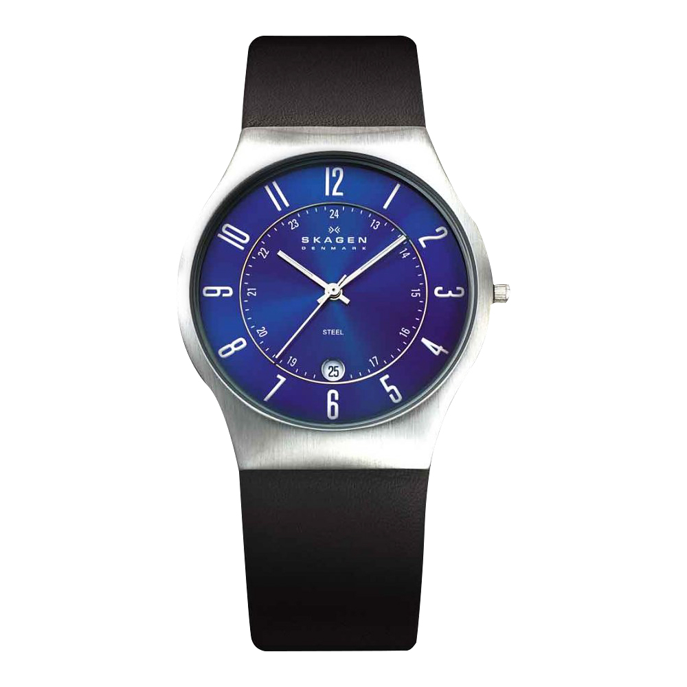 SKAGEN 都會 時尚石英腕錶-藍x黑色錶帶/38mm