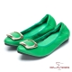 CUMAR舒適真皮 水鑽金屬裝飾平底包鞋-綠色 product thumbnail 1