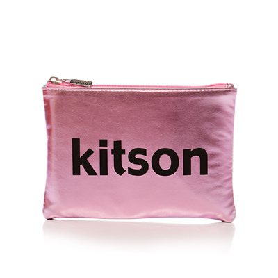 kitson 雙色金屬光澤長形隨身包 / 化妝包 ( 粉x銀 )