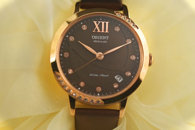 ORIENT 東方錶 ELEGANT系列 時尚絹布錶帶機械錶-咖啡色/36mm