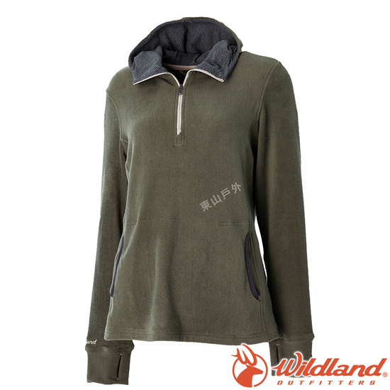 Wildland荒野 0A52503-48深墨綠 女彈性PILE連帽保暖衣