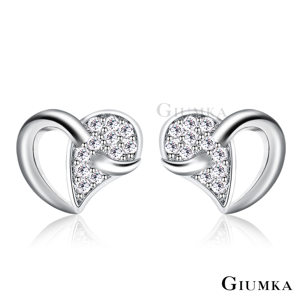 GIUMKA純銀耳環 勾住真心心形針式耳環-銀色