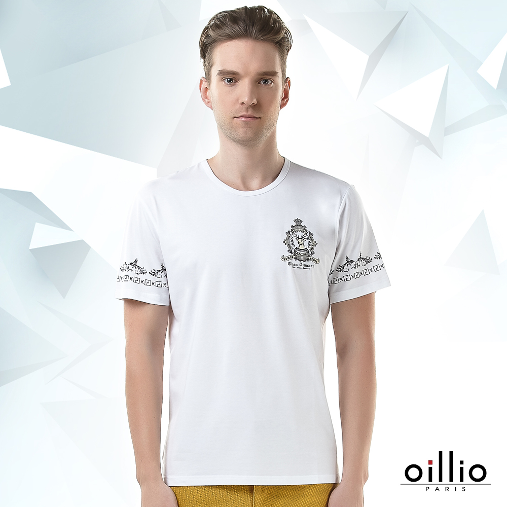 歐洲貴族oillio 短袖T恤 雙袖圖騰 公鹿印花 白色